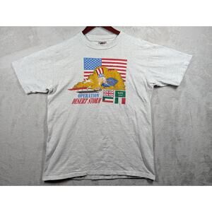 Vintage 90s Operation Desert Storm Single Stitch Gray Shirt Uncle Sam Distressed